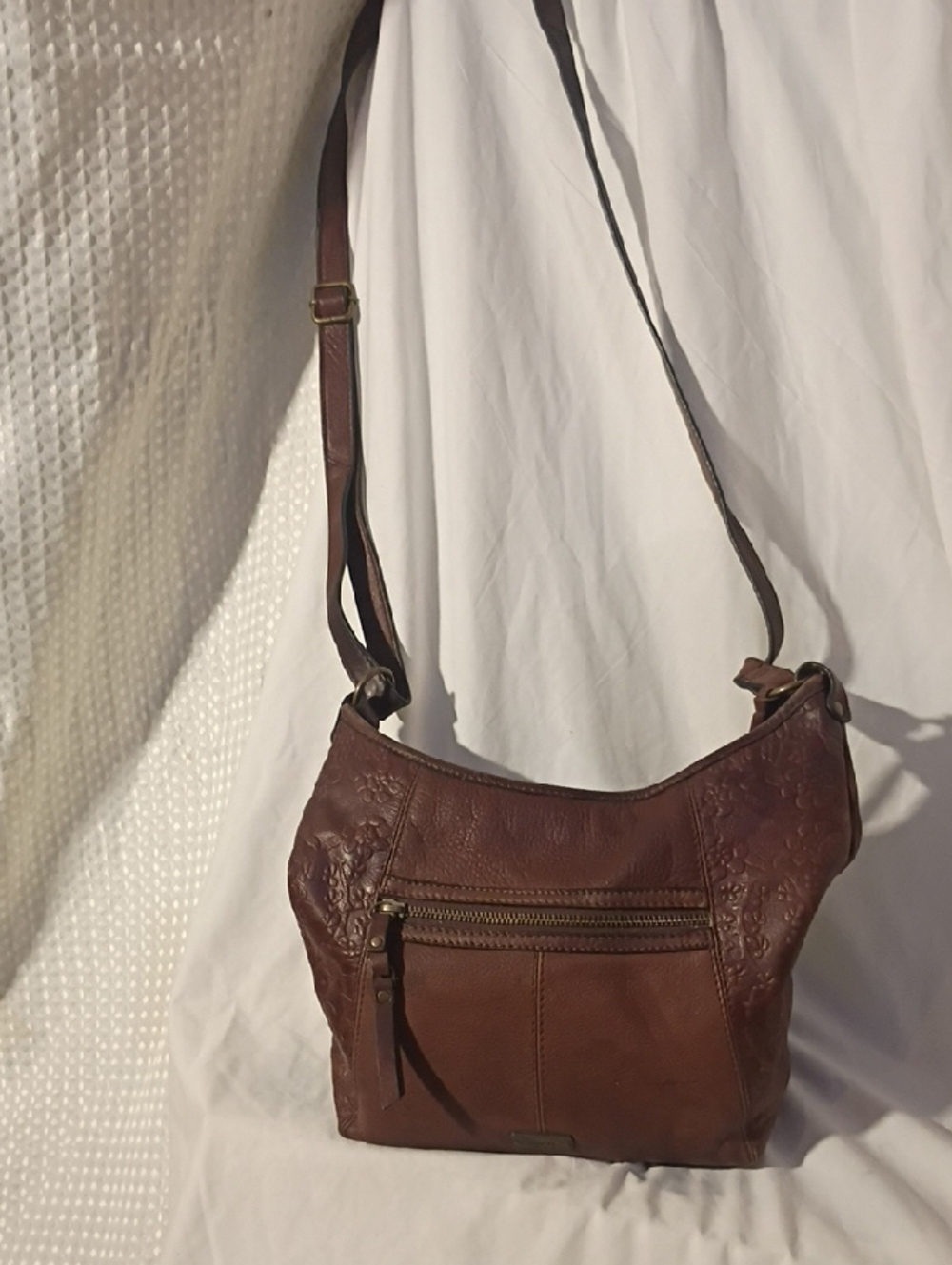 Born Brown Leather Embossed Shoulder Bag
